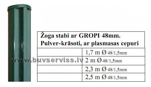 Žoga stabi ar GROPI, pulver-krāsoti - zaļš 1.7m, d=48